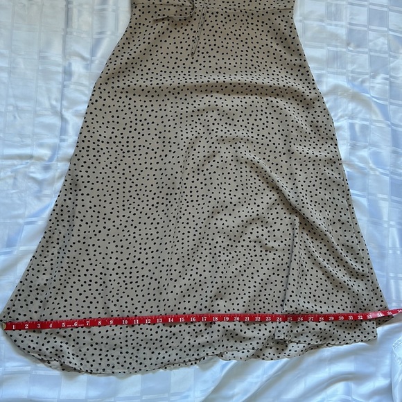 Roolee Tan Polka Dot Feminine A-line Flutter Sleeve Maxi Dress - Picture 6 of 14